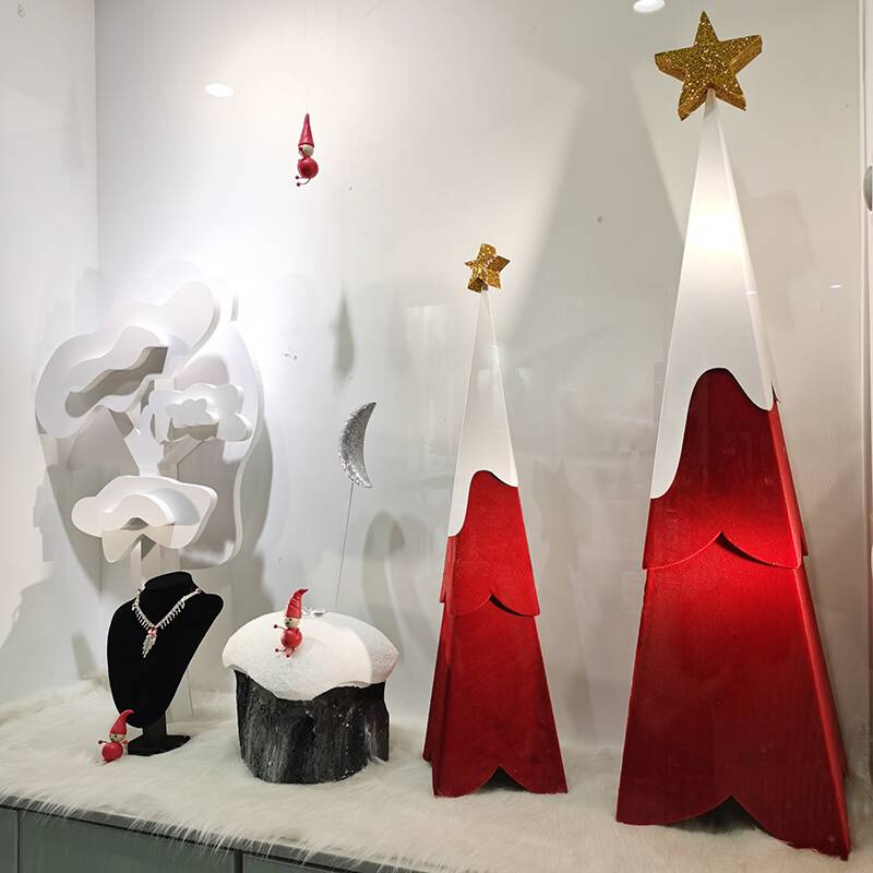 商场圣诞节氛围装饰道具金色星星橱窗摆件DP点陈列道具包布圣诞树