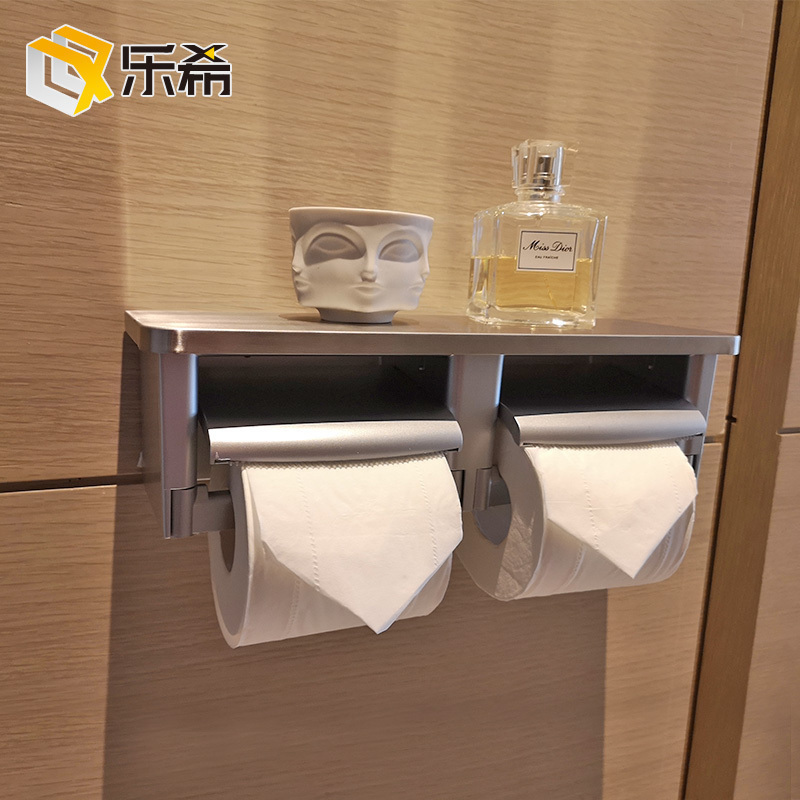 免打孔酒店纸巾架卫生间厕所防水304不锈钢双卷纸器收纳置物架盒