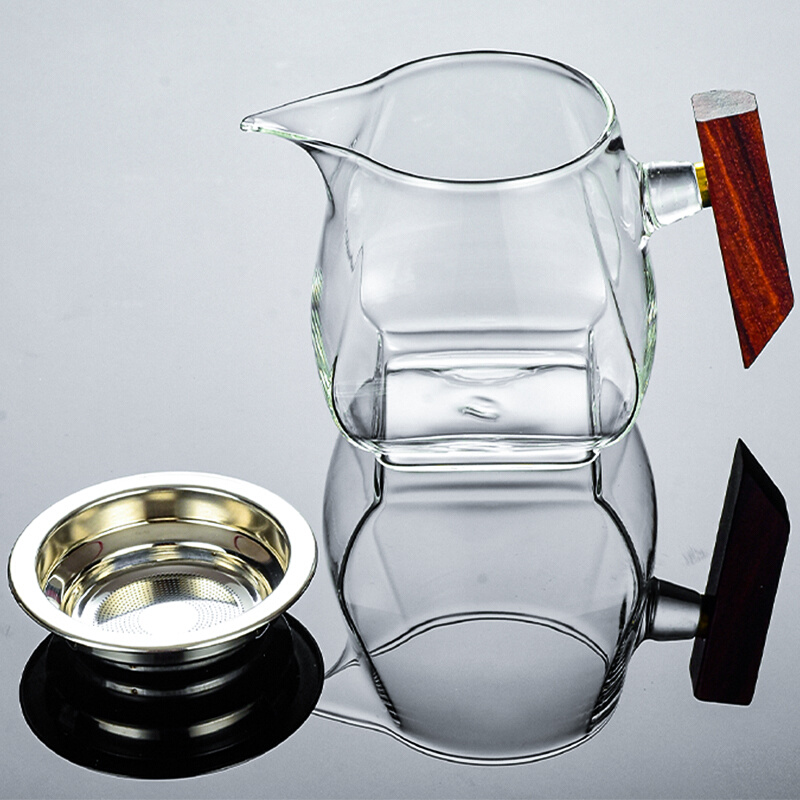 陶尚吟 实木玻璃公道杯不锈钢过滤网分茶器茶滤一体茶海公杯家用