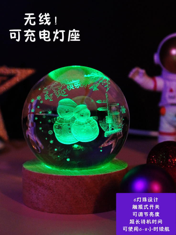 豪华跨年新年礼物水晶球小夜灯充电蓄电七彩光生日礼物送朋友同事