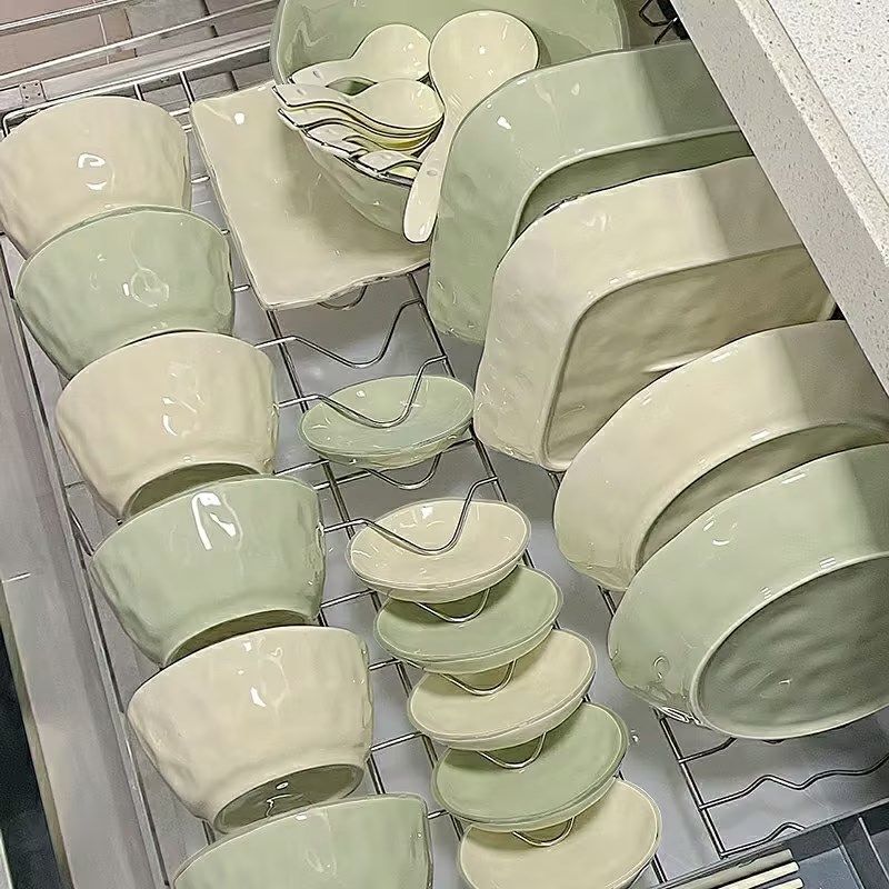 法式奶油风陶瓷碗餐具碗碟套装吃饭碗高颜值轻奢汤碗家用2024新款