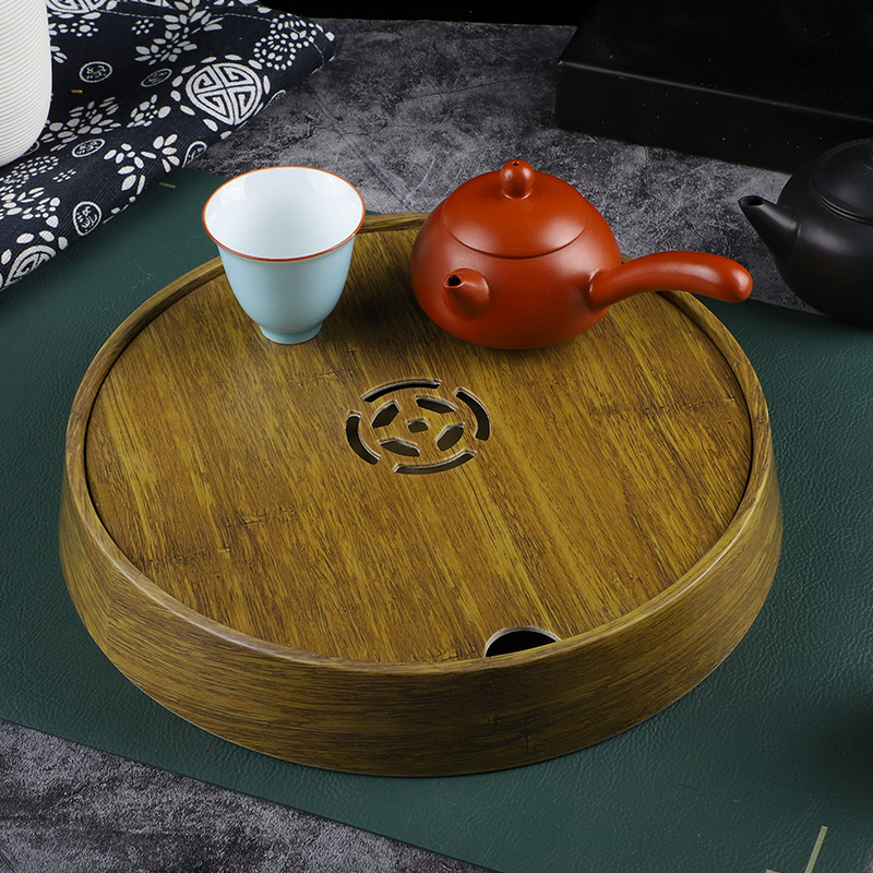 胡桃木圆形复古茶盘方形中式茶盘干泡台茶托简约轻奢托盘点心餐盘