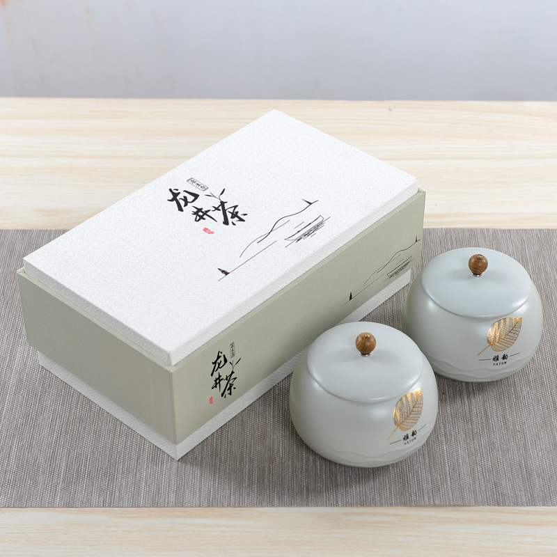 均能手造高档陶瓷茶叶罐 明前龙井茶绿茶茶叶包装盒半斤装礼盒空