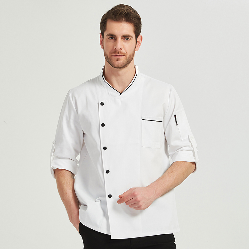 酒店厨师服男夏季短袖薄款后厨房透气长袖时尚餐饮黑白超大码可印