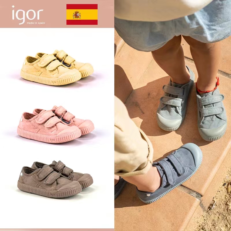 新款西班牙Igor儿童小布鞋一脚蹬帆布鞋魔术贴幼儿园男女宝宝童鞋