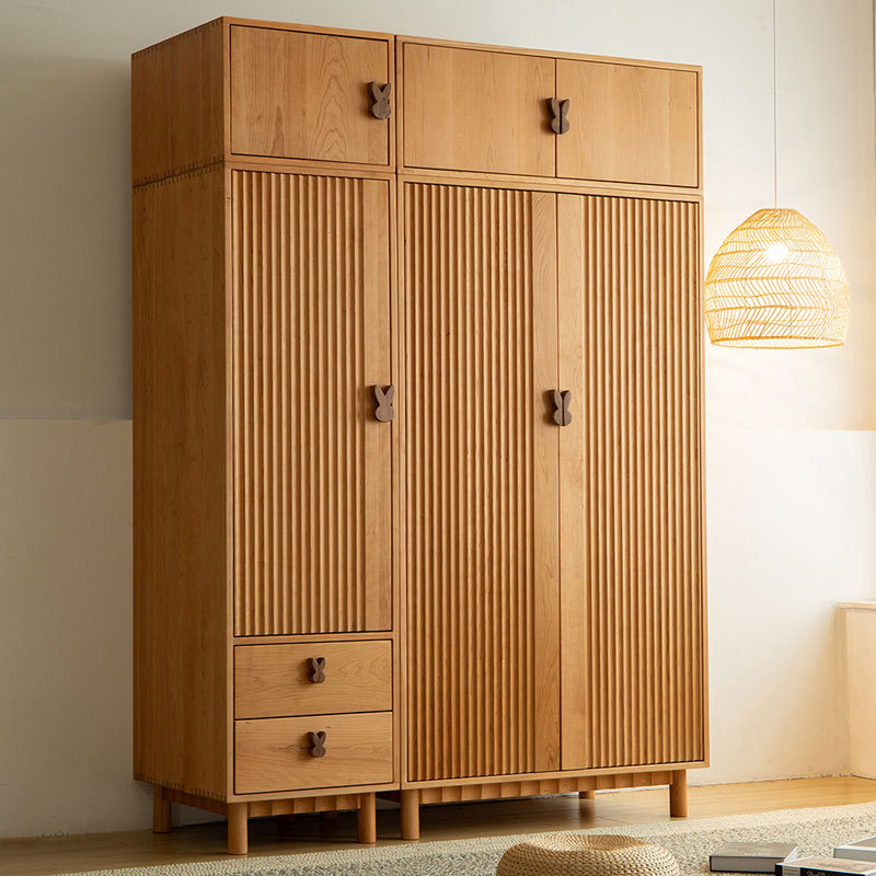 老木匠家具北美樱桃木全实木原木衣柜可带抽多功能组合客厅衣橱