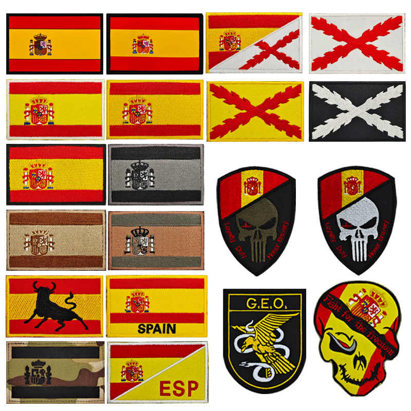 西班牙国旗刺绣魔术贴徽章 GEO鹰和蛇臂章军事战术旗帜士气章包贴