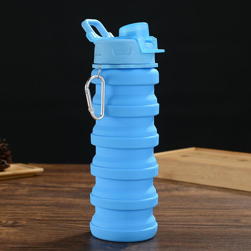 创意硅胶折叠水杯现货 户外运动便携水壶 骑行跑步500ml手提水壶