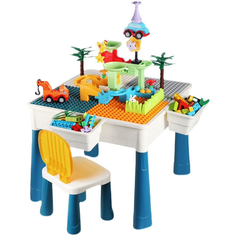 新品多功能早教大颗粒积木桌子益智拼装滑道场景男孩女孩儿童玩具