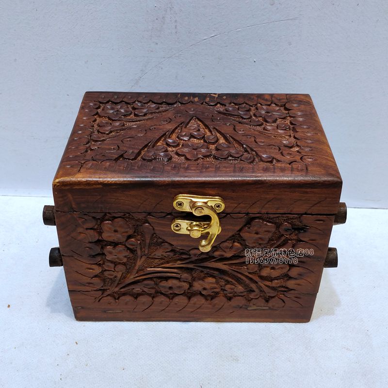 折叠首饰盒实木饰品仿古收纳盒珠宝盒子巴基斯坦木雕木饰品盒