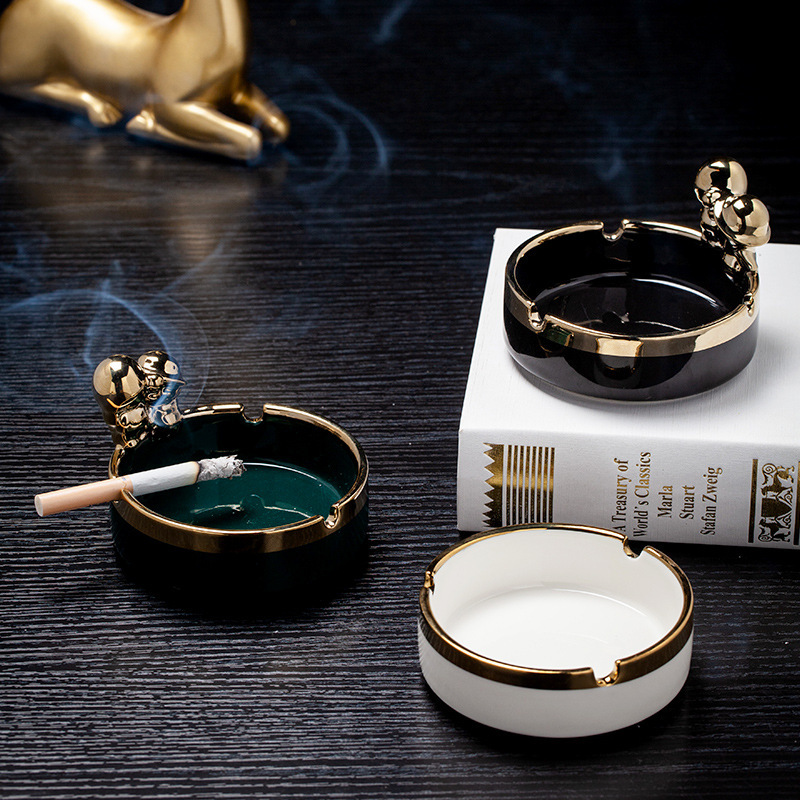 创意陶瓷烟灰缸家居客厅北欧时尚办公桌客厅茶几摆件烟缸日用百货