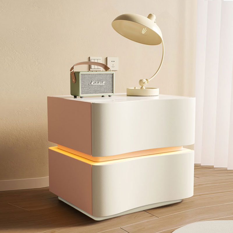 奶油风实木床头柜简约现代轻奢高级感卧室智能灯创意设计感收纳柜
