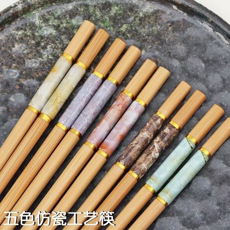 筷子新款家用不发霉一人一筷家庭防霉防滑竹筷子端仿瓷印花