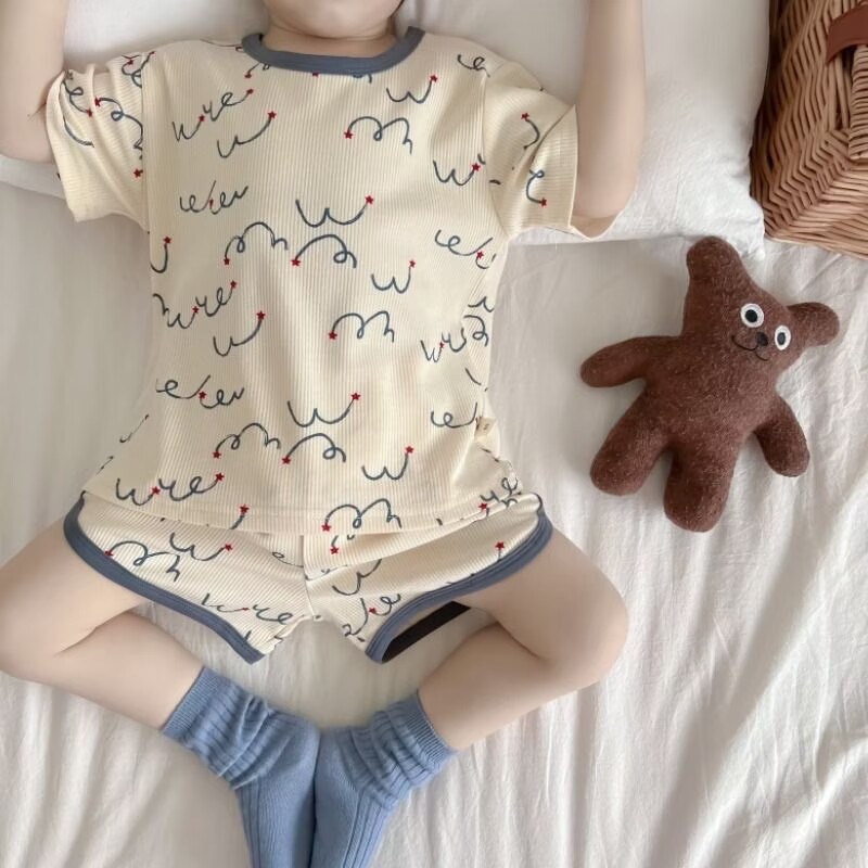 夏季男童女童新款冰丝套装宝宝睡衣家居服短袖可爱儿童睡衣薄款潮