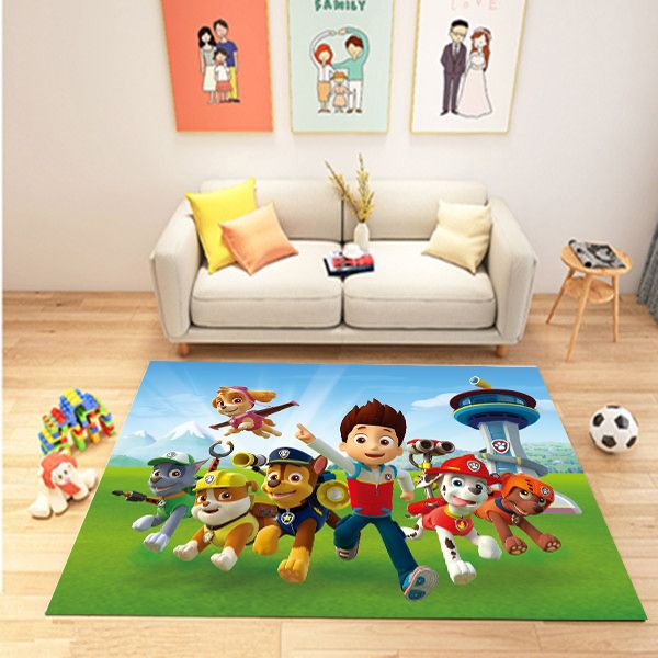 汪汪队卡通地毯儿童房卧室满铺长方形动漫游戏垫可爱爬行垫可机洗