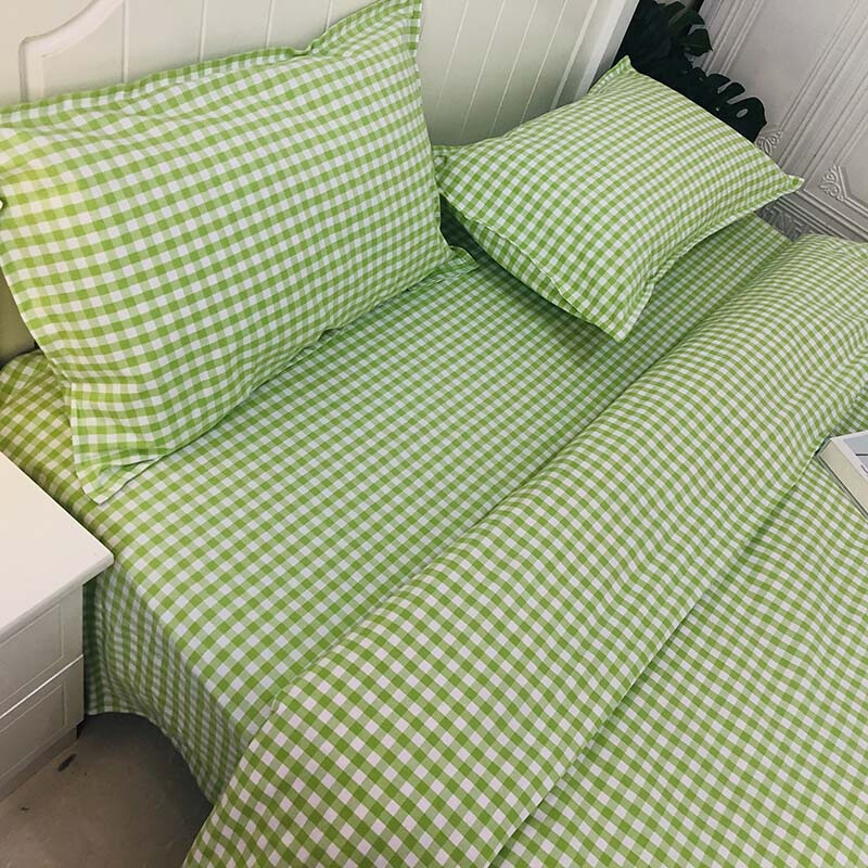 优【质老粗布】纯棉加厚绿色小y格子床单被单被套三四件套家纺双