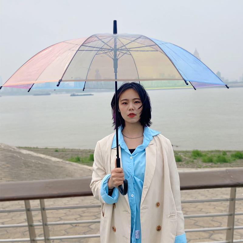 创意日系风森系网红透明雨伞小清新高颜值彩虹广告伞少女长柄伞