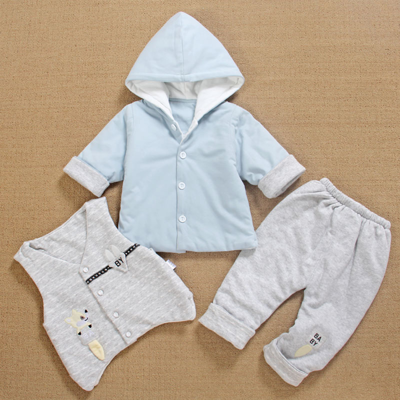 3一6个月0装2薄夹棉衣春秋款外穿男宝宝分体婴儿服三件套装春季12