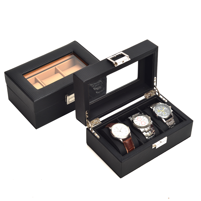梦冉碳纤维手表收纳盒家用便携手表整理盒手表直播柜台透明展示盒