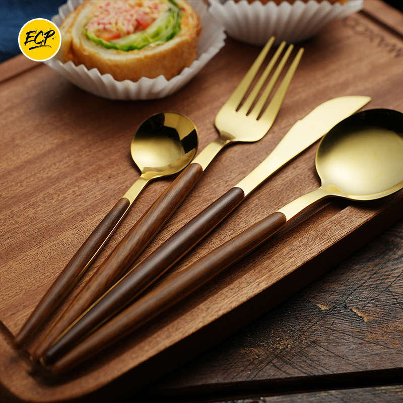美食拍照道具西式金属餐具中式复古木质勺子筷子叉子中餐西餐拍摄