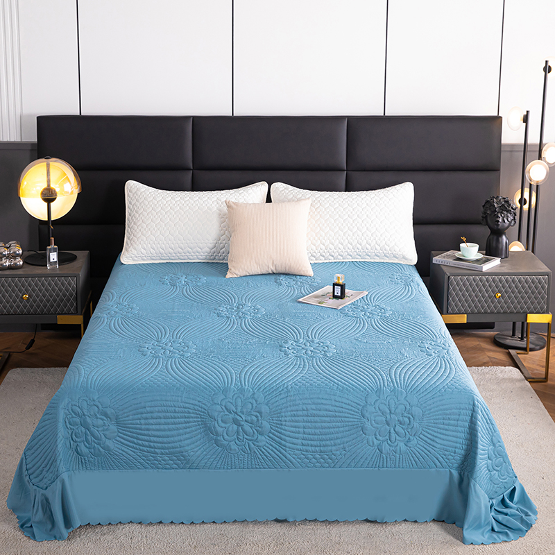 纯色高级感床盖绗缝水洗棉床单花边夹棉防滑毯子亲肤单件四季通用