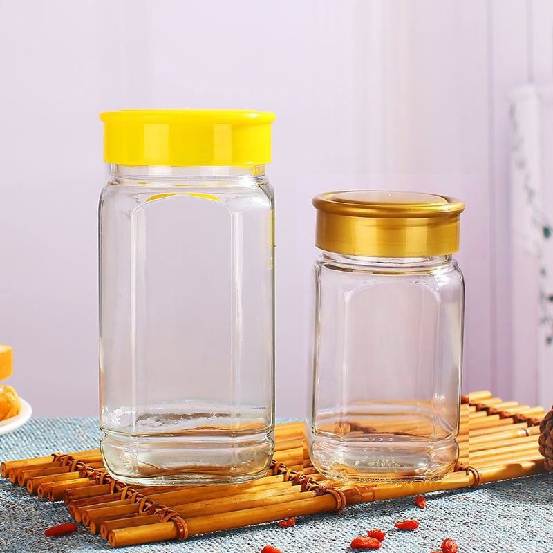 蜂蜜玻璃瓶1斤2斤装储物密封罐六棱八角蜜蜂瓶一二斤装蜂蜜空瓶子