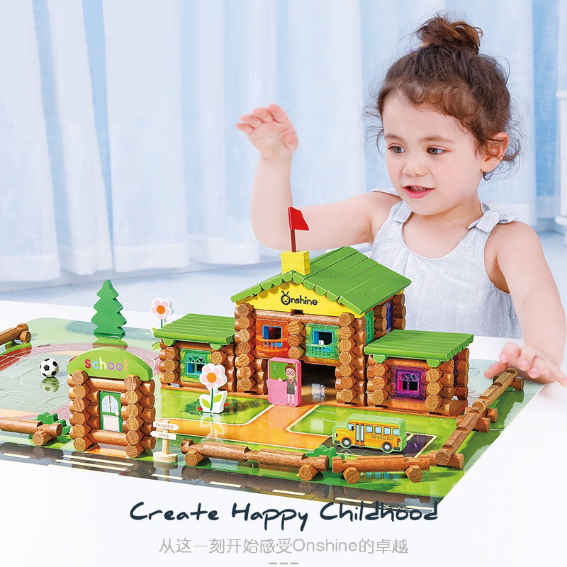 儿童森林小木屋木制林肯房宝宝创意益智积木建筑医院学校拼搭玩具