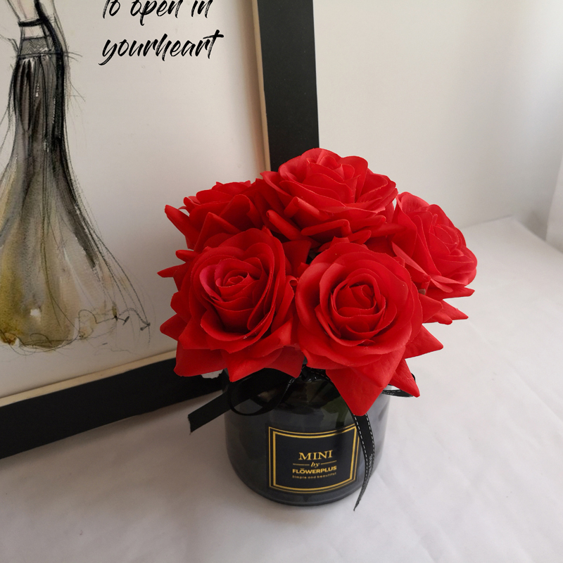 家居样板房仿真花艺套装摆设餐桌面客厅卧室装饰假花大红玫瑰摆件
