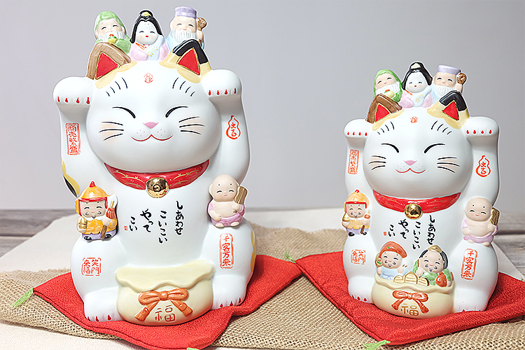 日本药师窑陶瓷招财猫开业礼物七福神时尚女神精致开运摆件超大