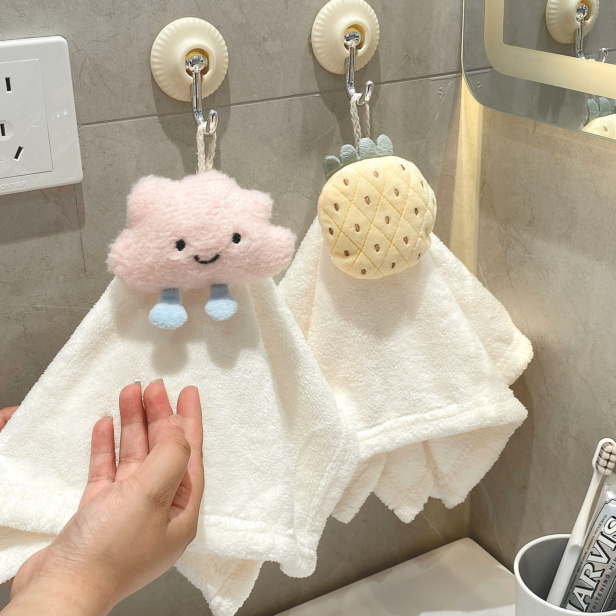 可爱擦手巾吸水挂式擦手毛巾卫生间厨房洗手布插手加厚儿童擦手帕