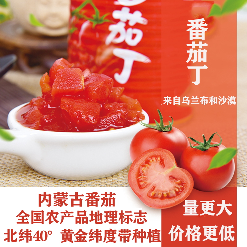 内蒙古新鲜番茄丁块膏完熟番茄罐头425g*8罐去皮无添加含番茄红素