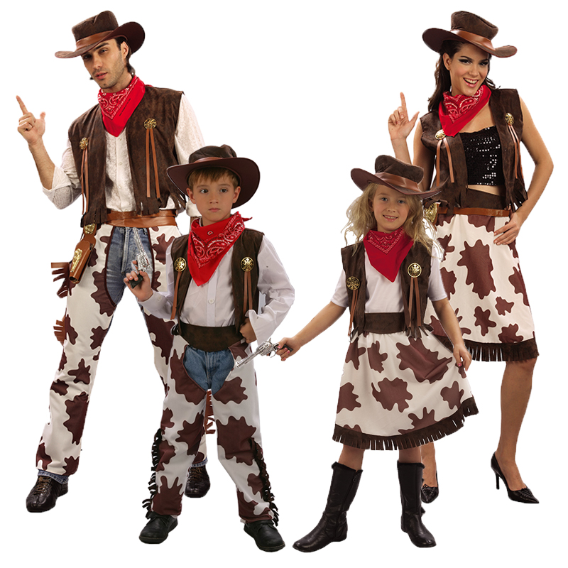 万圣节成人男cosplay服装 儿童舞台表演服美国西部牛仔亲子衣服