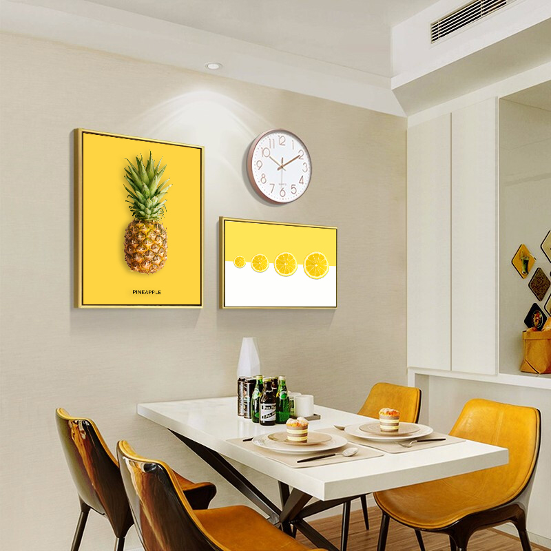 餐厅装饰画带时钟现代简约饭厅墙面挂画水果花卉组合电表箱遮挡画