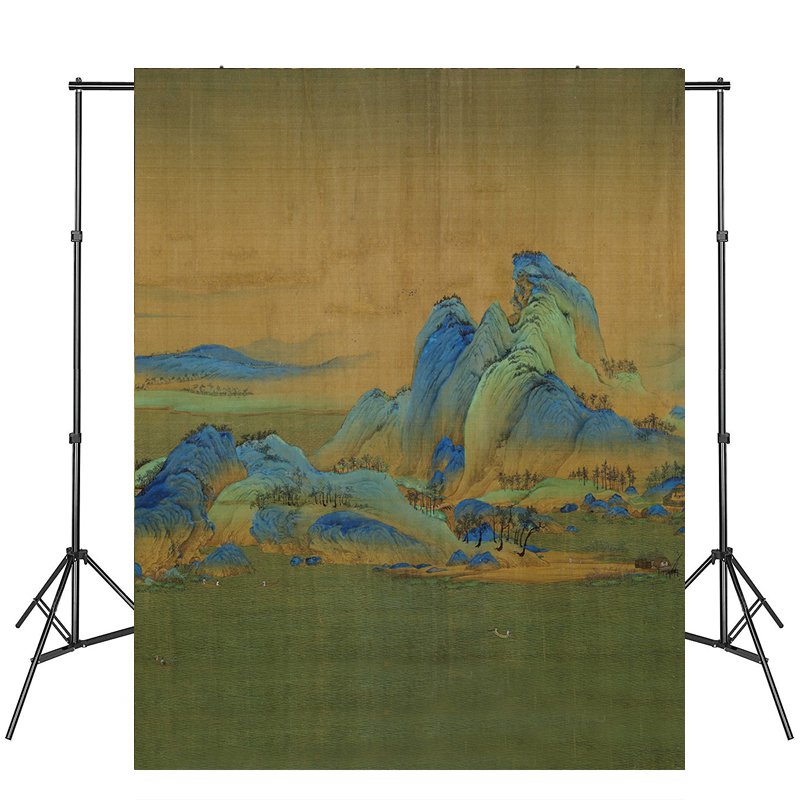 新款江山油画摄影背景布影楼古装复古山水画家用拍照自拍写真布