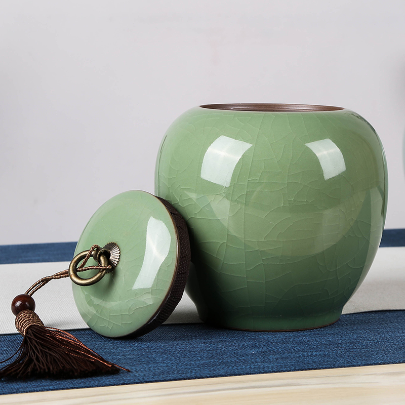 青瓷罐子大号铜环茶叶罐陶瓷密封罐绿茶普洱储存罐定制礼盒装茶罐