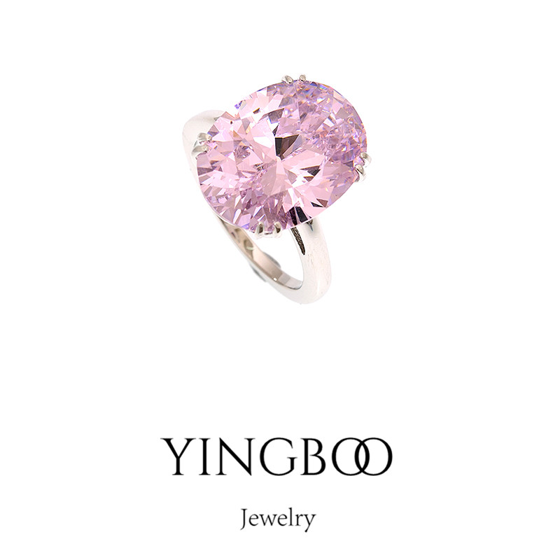 YINGBOO S925银 2021彩宝系列极简超闪粉钻纯银水晶戒指指环女