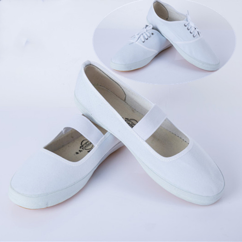 男女新款白球鞋白色鞋儿童舞蹈鞋演出鞋表演鞋小白鞋晨练鞋帆布鞋