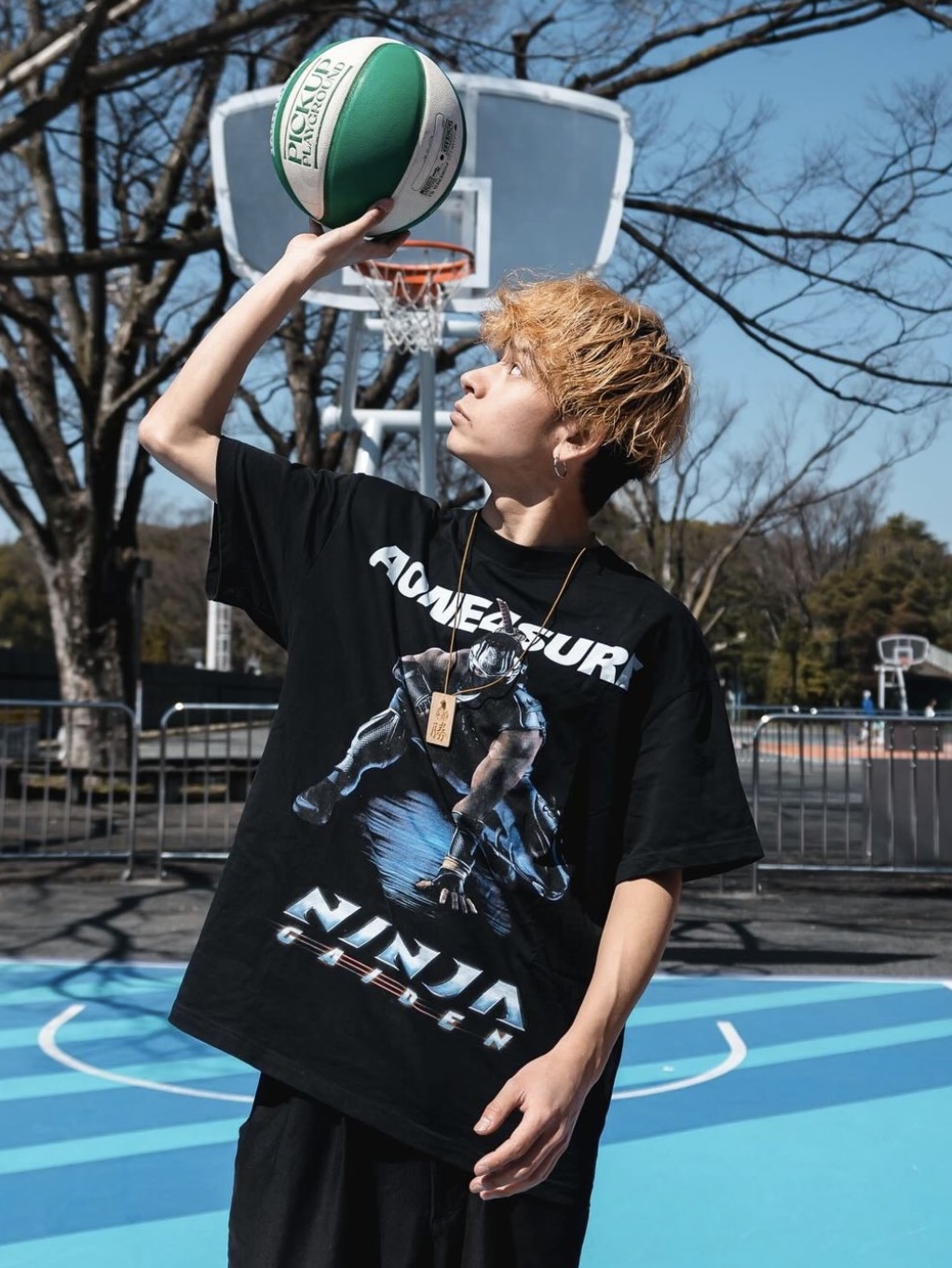 AONE4SURE 忍者龙剑传游戏Ninja印花宽松黑色纯棉300g圆领短袖T恤