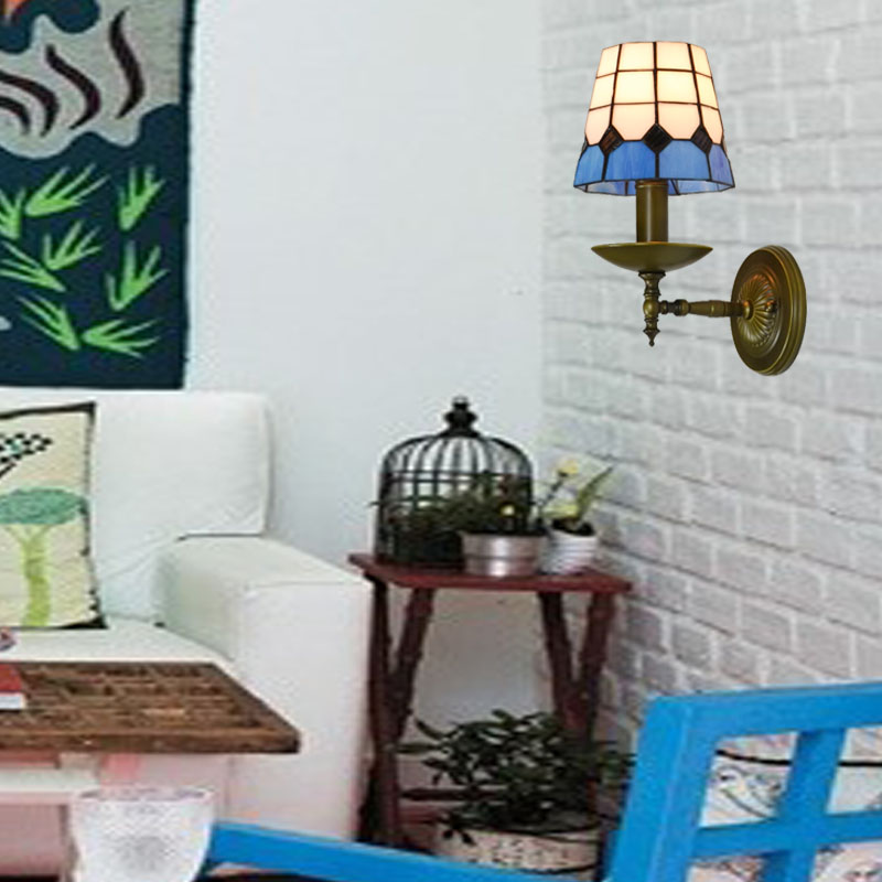 地中海欧美式乡村复古风格彩色玻璃上下通客厅卧室书房壁灯