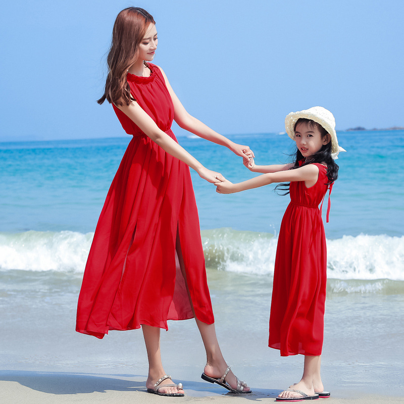2023春夏季新款韩版时尚潮流沙滩裙母女装长裙海边度假公主连衣裙