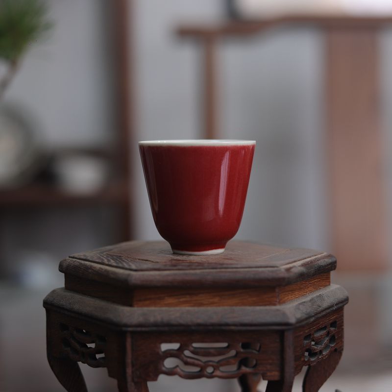 亦紫陶窑变茶杯陶瓷主人杯粗陶郎红茶盏 豇豆红釉品茗杯 霁红茶具