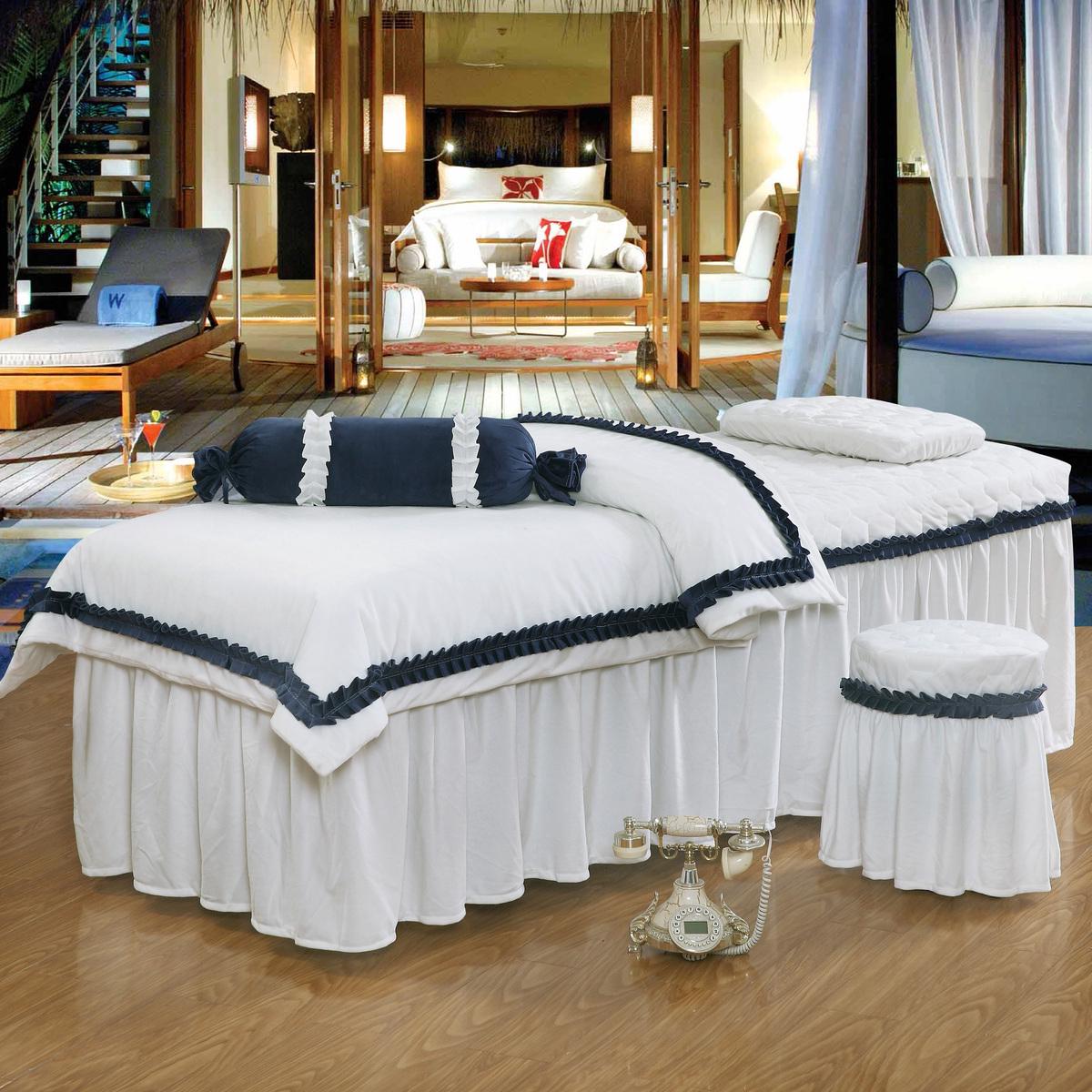 白色韩式保暖美容床罩四件套包邮水晶绒美体按摩熏蒸床品送被芯