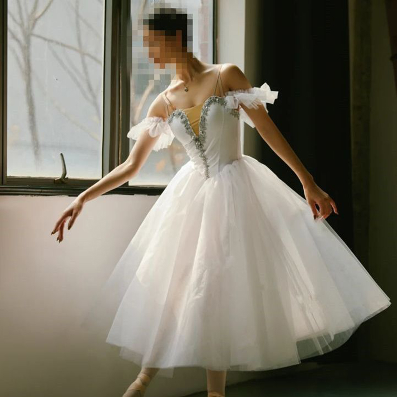 芭蕾舞裙专业演出舞蹈服成人比赛舞台剧表演服欧式蓬蓬裙白色裙子