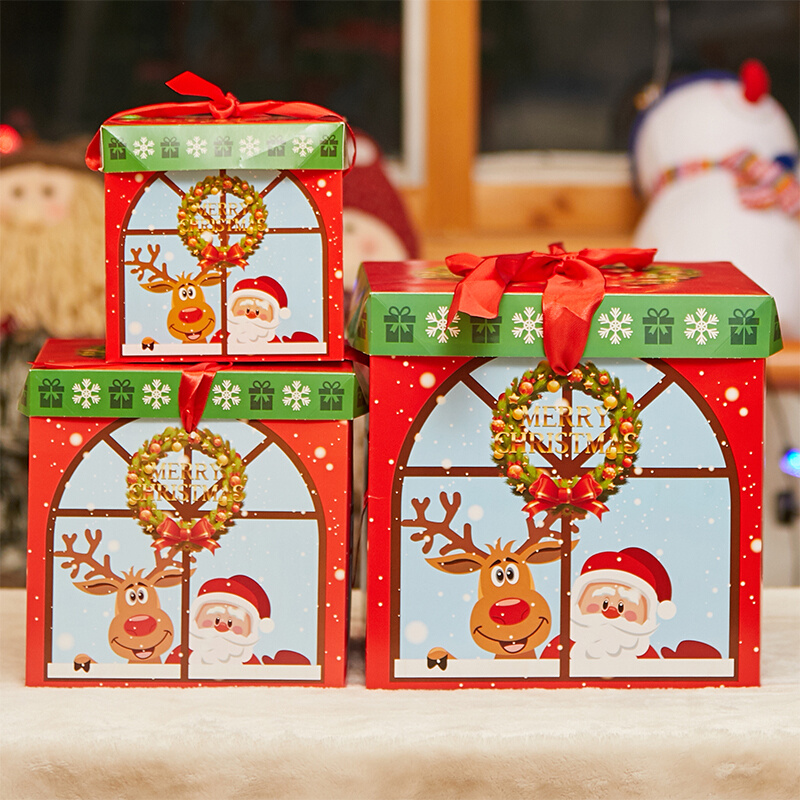 色装礼诞圣节扮景意饰红盒用物堆摆圣头布盒树诞创品装礼置件品场