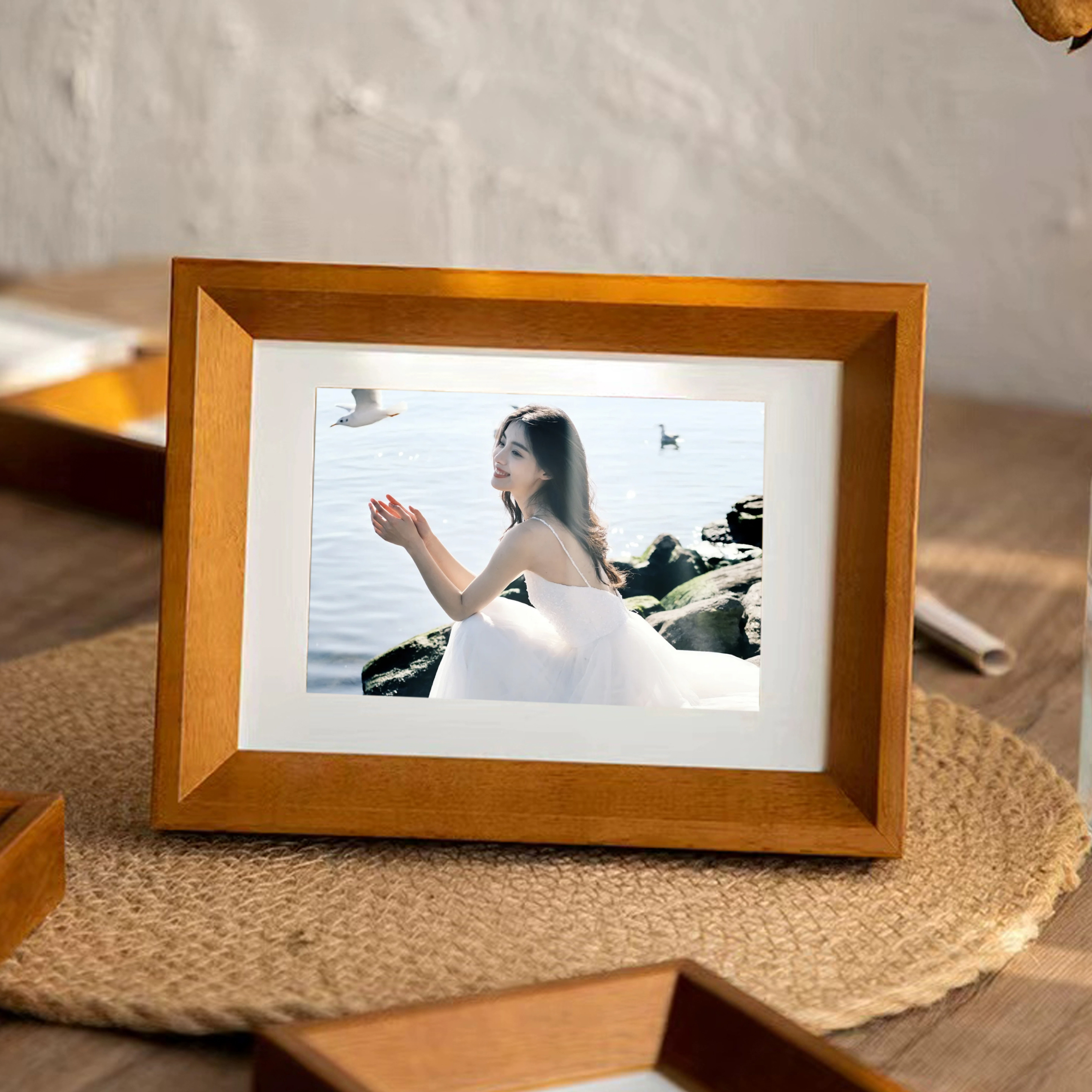 实木摆台加卡纸摆台相框打印全家福结婚照洗照片做成相框挂墙其
