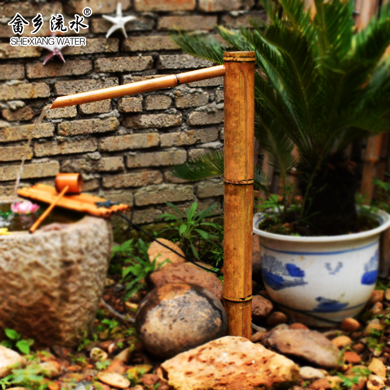 日式庭院石槽盆砵永动循环流水摆件 喷泉鱼缸装饰造景 竹子流水器