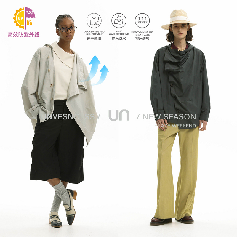 Unvesno(UN) UPF50+衬衫荡领设计不规则连帽防晒服