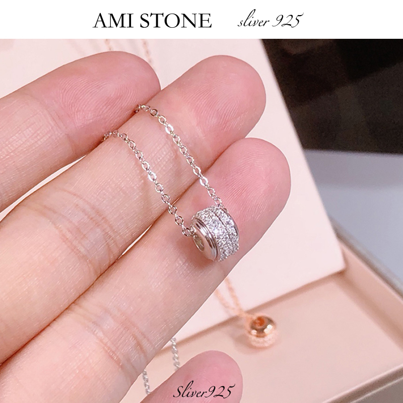 AMI STONE新品925银时来运转微镶晶钻锁骨链可以转动轻奢小众吊坠