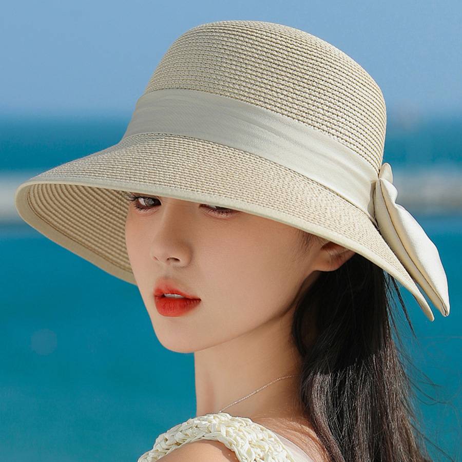 赫本风优雅草帽夏季新款大檐遮阳帽防晒防紫外线出游户外太阳帽子