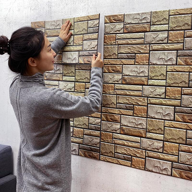 美式乡村岩石砖纹3D立体墙贴自粘民宿电视背景墙翻新改造防水防撞